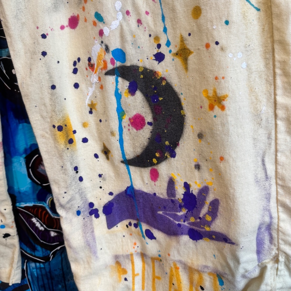 Flash sale! Hand-Painted upcycled Graffiti Linen Blend Streetwear Pants - Large - Picture 3 of 11